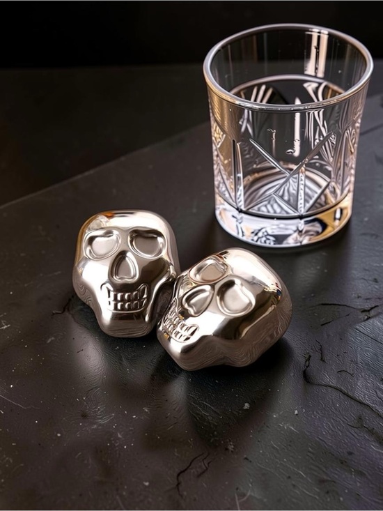 Other - Magic Castle Skull Whiskey Stones - Silver Reusable Chillers Halloween Steel